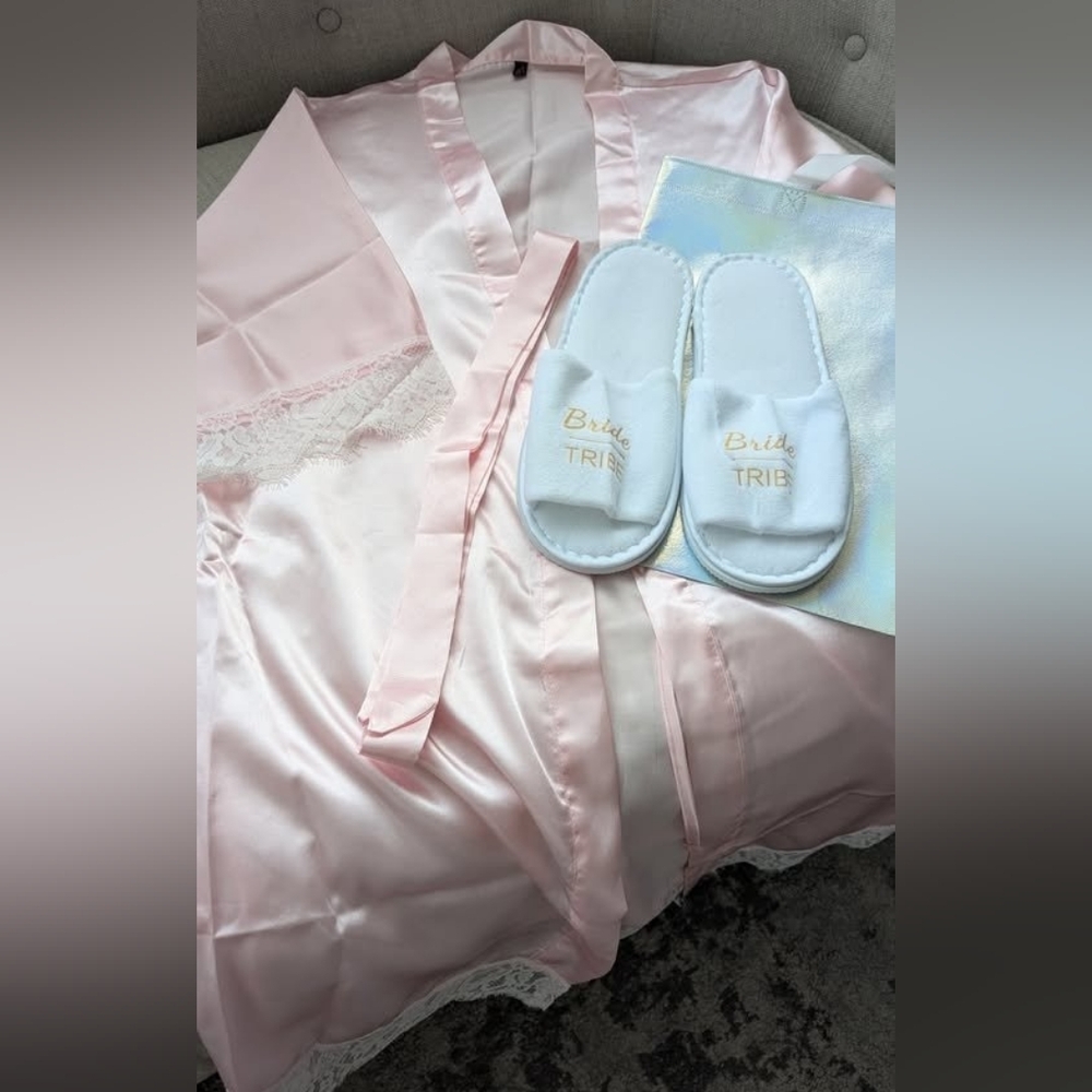 Elegant Pink Satin Robe and Slippers Set